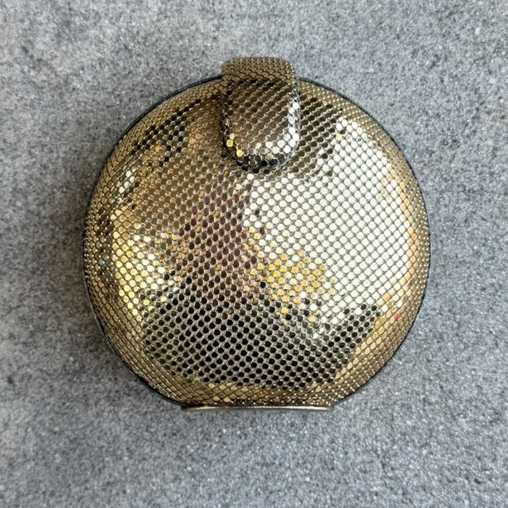 Vintage I. Magnin Gold Metal Mesh clutch Bag Purse hard shell art deco